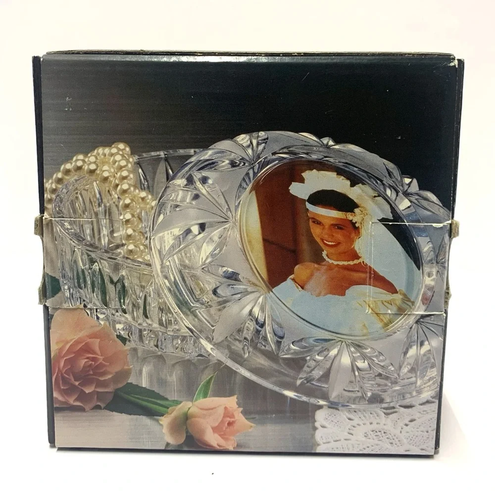 Vintage Studio Nova Poem Crystal Trinket Jewelry Box with Photo Frame Lid
